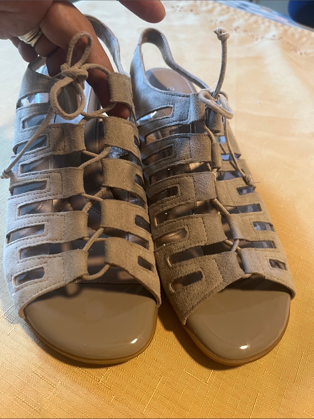 BeautiFeel Taupe Suede Lace-Up Cutout Sandals